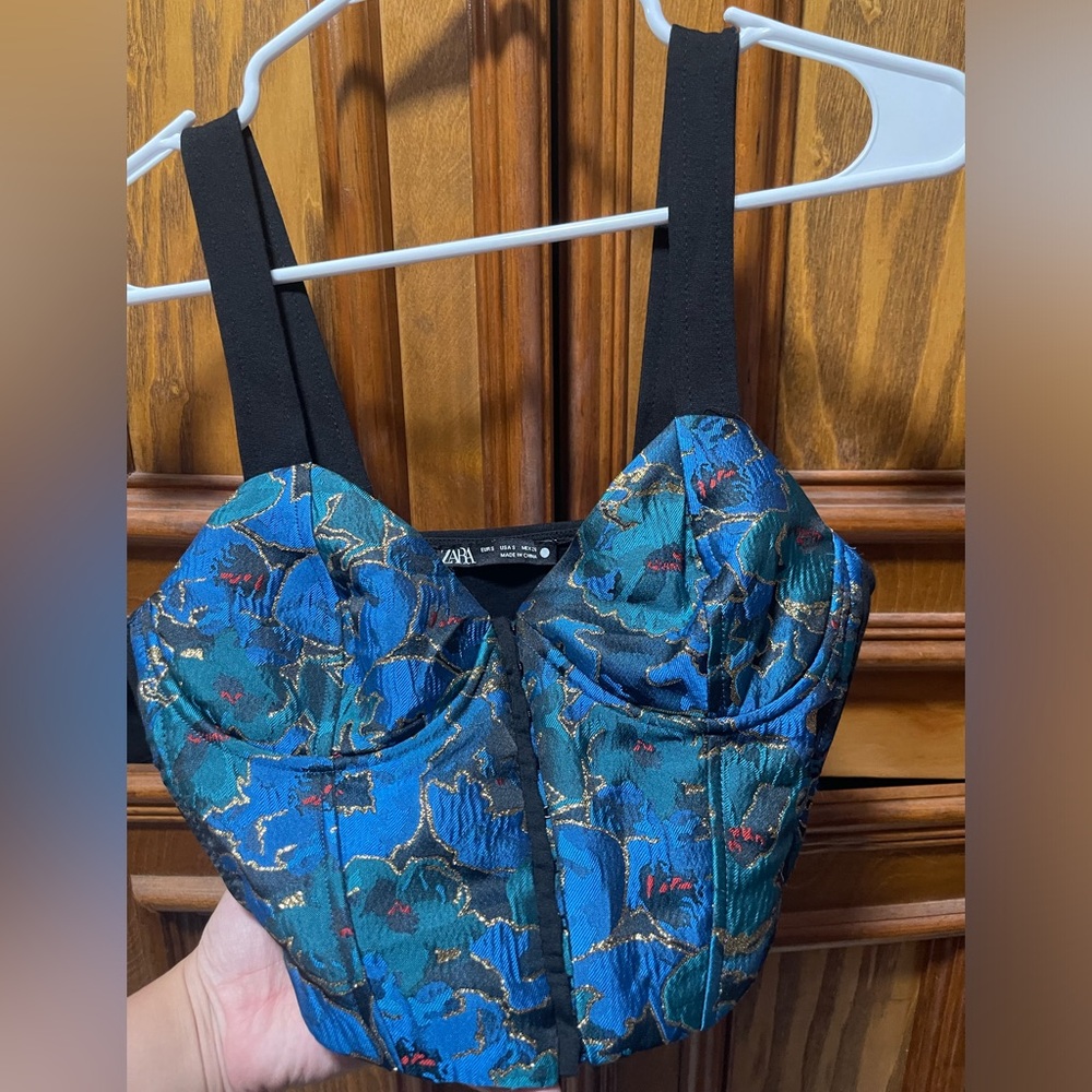Zara small blue corset crop top